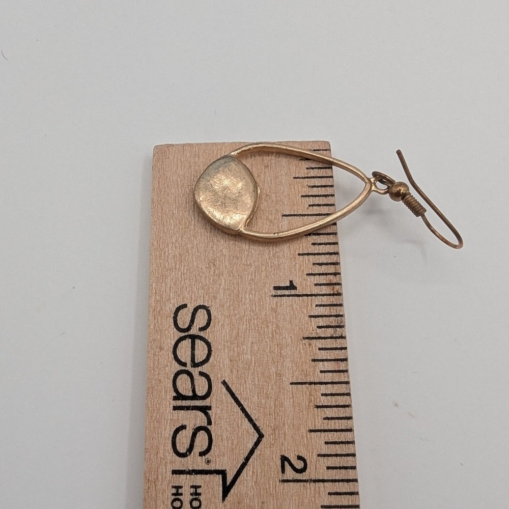 Vintage Gold Tone Open Teardrop Dangle Earrings with Pebble Accent Geometric - Picture 5 of 5